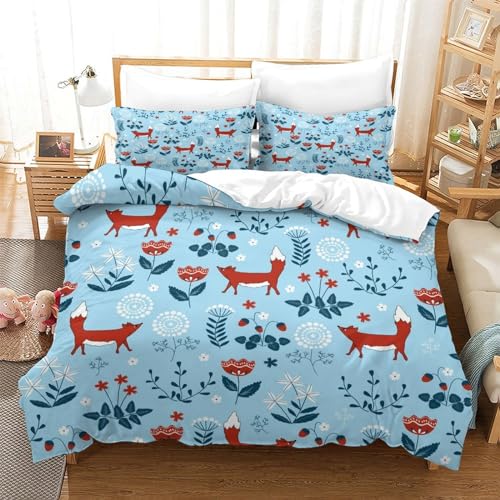 ENYISIYULO Bettwäsche Set Fuchs Bettbezug-Set Cartoon Fuchs 3D Drucken Weiche BettwäSche Set Mikrofaser Bettbezug Und 2 Kissenbezug Für Mädchen Junge Kinder Double?200x200cm?