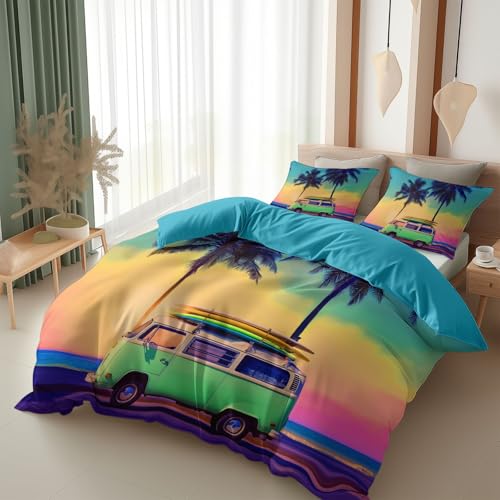 Srigzcaly Vintage Reise Tropischer Strand Foto Bettwäsche 200 x 220 cm Wendebettwäsche - Grau Blau Bettbezug mit Reißverschluss - Weiche Mikrofaser Deckenbezug 3 Teilig mit 2 Kissenbezug 80x80