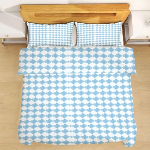 Tyafsgvqo Abstrakte Geometrisch Bettbezug Bügelfrei, Blau Weiß Kariert Gitter Bettwäsche Set 200x220 cm Weich, Landhausstil Bettwäsche 3 Teilig, Mikrofaser Wendebettwäsche mit 2 Kissenbezug 80x80 cm