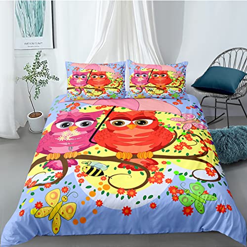 YYZBS Bettwäsche 220x240 Bunte Eule Hypoallergener Bettbezug Aus Mikrofaser ?+ 2 KissenbezüGe 80x80cm?Suitable for Adults and Children