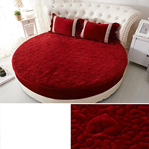 Runden Spannbettlaken verdicken Füllung aus Baumwollfasern Tagesdecke Weicher Kristall-Fleece-Stoff Matratzenschoner Bettlaken bettwäsche (Farbe : Weinrote Farbe, Größe : Kissenbezug x 2.)