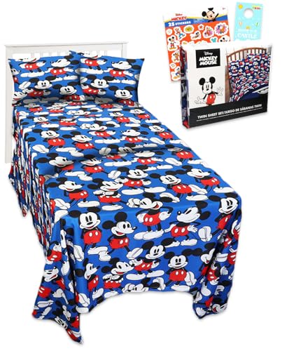 Mickey Mouse Bettwäsche-Set für Doppelbetten für Kleinkinder – Set enthält Mickey Mouse Bettlaken mit Bettlaken, Spannbetttuch und Kissenbezug für Doppelbett plus Aufkleber und mehr, Micky Maus