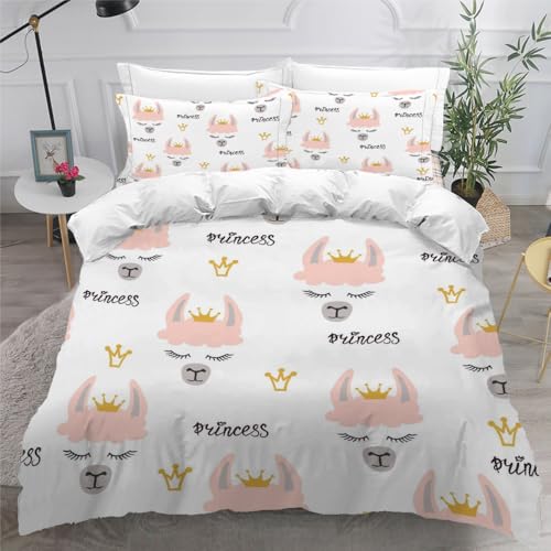 Generisch Schaf Bettwäsche 200X200 Erwachsene Prinzessin Zeichentrick 3D Motiv Bettbezug Weich Mikrofaser Bettwäsche-Set 3 Teilig mit Reißverschluss und 2 Kissenbezug 80X80 H734