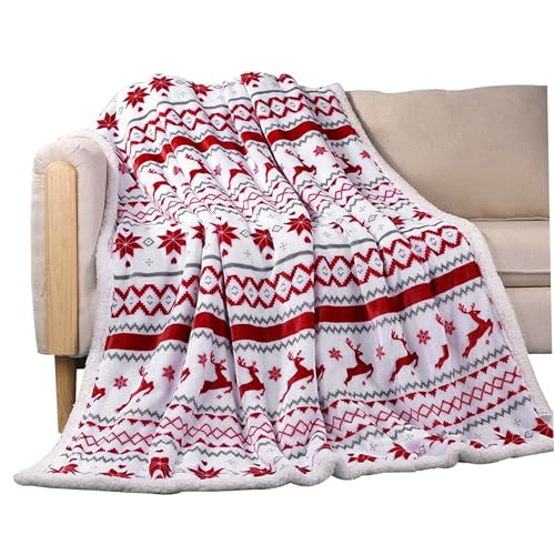 Nuelreva Weihnachtsdecke 63x79 Zoll weiche Plüsch Schneeflake Rentier Wurfdecke Flauschige Fleece  Bettwäsche für Sofa, Bett