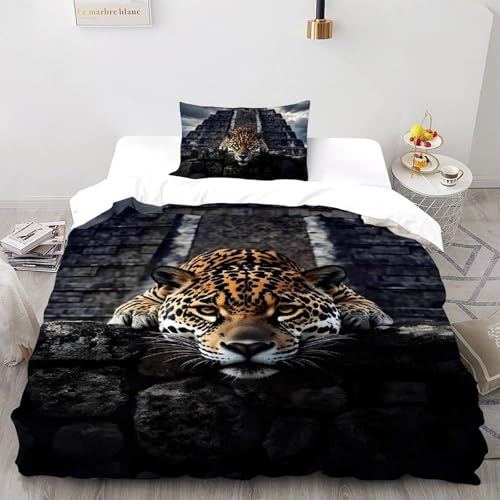 SHOVERKD Sternen Pyramide Leopard Bettwäsche-Set 3D Druck Wildtier Wald Tier Microfaser Single?135x200cm?,Mikrofa ser Polyester Mit Reißverschluss 2 Teilig Für Jungen Erwachsene Schlafzimmer