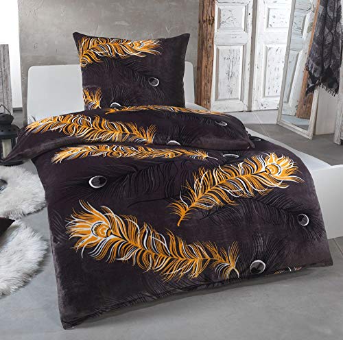 MALIKA® Kuschelige Winter Plüsch Bettwäsche Cashmere-Touch Coral Fleece mit Kissenbezug 80x80 wärmer als Biber oder Flanell, Größe:155x220 + 80x80, Design - Motiv:Design 2