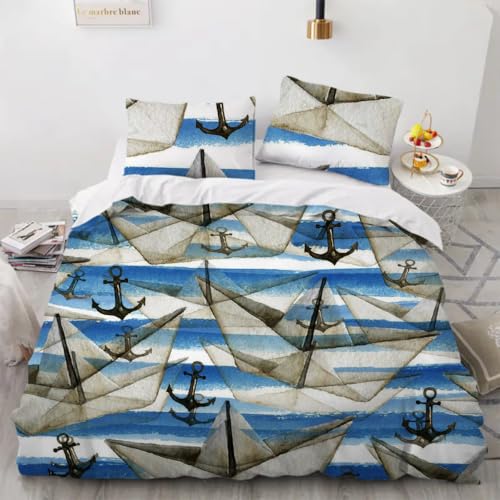 HABEAT 3D BettwäSche Maritim 155x220cm 3teilig Anker BettwäSche Set mit Reißverschluss Sommer Weich Mikrofaser Winter Warm Bettbezüge mit 2 Kissenbezüge 80x80 cm?Stil 6-6?