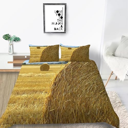 Pechiwuo Bettwäsche 155x200 cm Stroh Bettwäsche-Set Landhausstil Winter Bettbezug Weiche Mikrofaser Bettzeug Set 3D Print Bettbezüge 155x200 cm + 2 Kissenbezug 80x80 cm R428