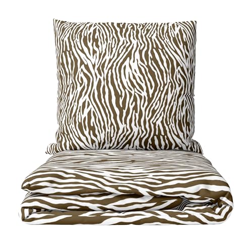 Leonado Vicenti Bettwäsche Set 4 teilig Winter Fleece 135x200 cm + 80x80 cm Kuschelig Warm Braun Weiß Leopardenmuster Reißverschluss Flauschig Weich