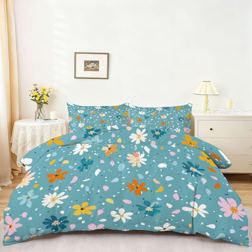 Weich Microfaser Bettwäsche Blau, Cartoon Blütenblatt Punkt Muster Atmungsaktiv Wende Bettbezug für Mädchen Jungen Erwachsener, 150 x 200 cm Bettbezug Set mit Kissenbezug