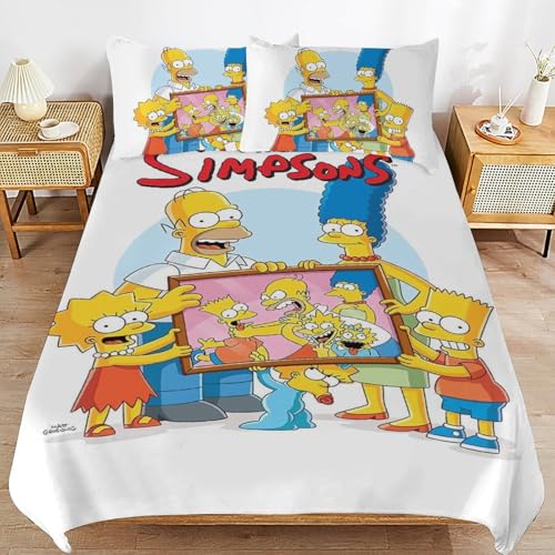 YINGD The Simpsons Bettwäsche-Set, Mikrofaser, 3D-Druck, leicht, 3-teiliges Bettdecken-Set für Kinder, Jungen, Mädchen