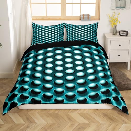 Türkis und Weiße Bettwäsche Sets 135X200 Teal Stereoskopische Loch Bettbezug Abstrakte Geometrische Tröster Abdeckung für Erwachsene Männer Frauen Kinder,Moderne Mode Neon Bettbezug Zimmer Dekor