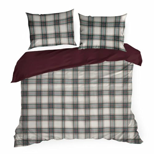 Eurofirany Weihnachtsbettwäsche 200x220 cm rot weiß kariert Bettwäsche Set mit 2 Kissenbezüge 70x80 cm Weihnachten Schlafzimmer Dekoration