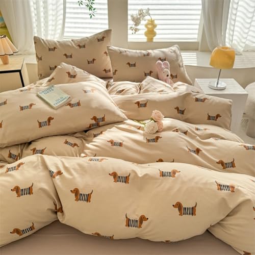 Tospass Dackel Bettwäsche 135x200cm Khaki Braun Dachshund Mädchen Wendebettwäsche-Set Mikrofaser Hundemuster Deckenbezug Kinder Teen Bettbezug mit Reißverschluss und Kissenbezug 80x80cm