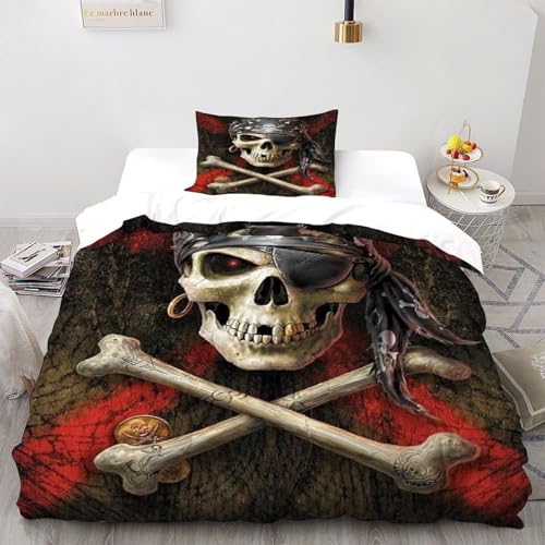 SOJFGSNAJ Piraten Schädel Bettdeckenbezug Totem Mädchen Mikrofaser Bettwäsche - Bettbezug - Bettbezug Mit Reißverschluss Und 1 Kissenbezug Single?135x200cm?