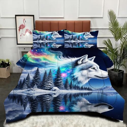 Gumntun Bettdecke 200×200 cm Lila Schmetterling Schwarzer Wolf, Geruchlose Mikrofaser Füllung Bettwäsche, Ganzjahres Flauschig Maschinenwaschbar Steppdecke für Erwachsene mit 2 Kissenbezüge_B5417