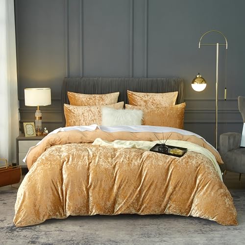 DXHOME Winter Bettwäsche 135x200cm Gold Samt Bettwäsche Warme Plüsch Flauschig Fleece Flanell Warm mit Deckenbezug Wendebettwäsche Bettbezug mit Reißverschluss und 1 Kissenbezug 80x80cm