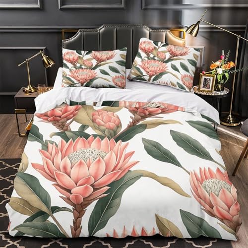 VOXYTMLWG Pink Roses 3D Gedruckt 3 Teilig Botanical Blütenmuster Bettbezug Bettwäsche mit Reißverschluss Weich mit Kissenbezug for Erwachsene,Frauen,Mädche n,Kinder Double?200x200cm?