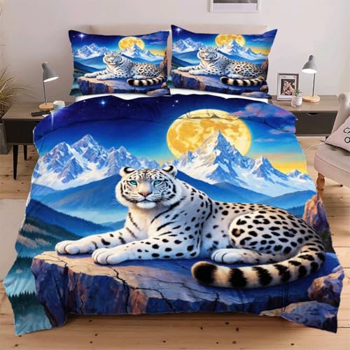 Dozrmey Bettwäsche 220x240 Tier Leopard, Weiche Atmungsaktive Bettbezüge - Sets 3 teilig, Bettbezug mit Mikrofaser Reißverschluss 220x240 und 2 Kopfkissenbezug 80x80 cm H225