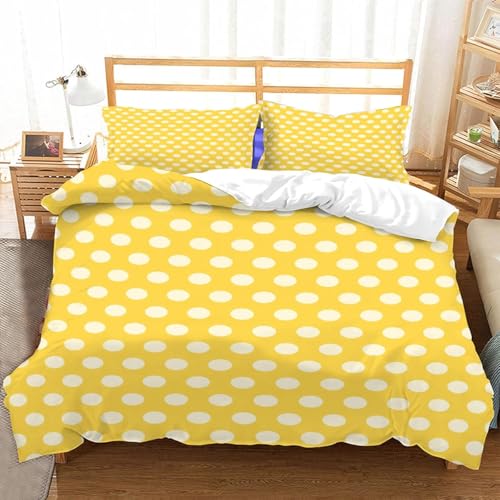 Gelber Punkt Bettwäsche 155x200 Minimalistisch-geometrisc h Bettwäsche-Sets für Mädchen Jungen Kinder Weiche Mikrofaser 3D Drucken Bettbezug mit Reißveschluss und 2 Kissenbezüge 725.B