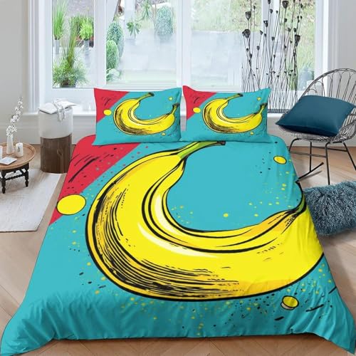 Cartoon-Fruchtbanane Bettwäsche 135X200 cm 3D-Digitaldruck Bettwäsche,Bettbezug, 3 Teilige Mikrofaser, Bettbezug Mit Reißverschluss Und 2 Kissenbezug - Anti-Fading Pflegeleicht -41595477094410