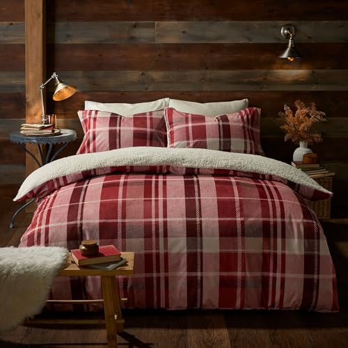 Fusion - Rot Karierter Fleece-Bettbezug – King-Size-Größe (230 x 220 cm) – wendbares Design – Burgunderrot Schottenkaro-Bettwäsche – rote Biber-Bettwäsche mit Teddybär-Fleece-Steppdec ke – weißes Fusion - Rot Karierter Fleece-Bettbezug – King-Size-Größe (230 x 220 cm) – wendbares Design – Burgunderrot Schottenkaro-Bettwäsche – rote Biber-Bettwäsche mit Teddybär-Fleece-Steppdec ke – weißes
