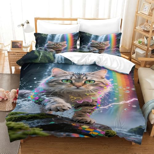 CHUIYUFULAN Sibérien-Katze Bettbezug Bettwäsche Set Kinderbettwäsche Reißverschluss Mit Kissenbezügen, Betten Set Für Jugendliche Kinder Schlafzimmer Single?140x200cm?