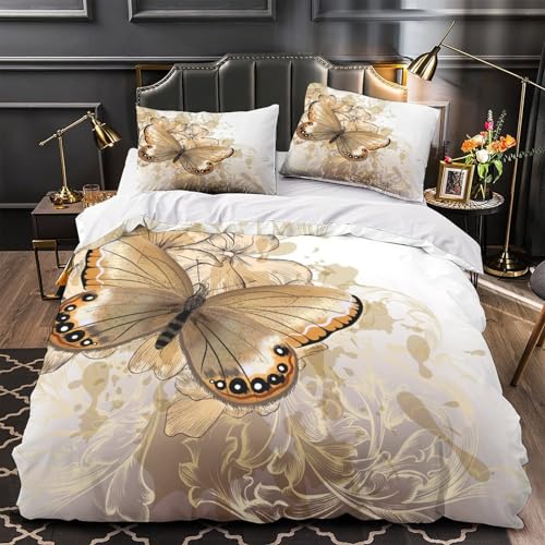 Schmetterling Glow 3D-gedruckter Bettwäsche-Set dreiteiliger digital Bettdeckenbezug Zip Verschluss Atmungsaktiv Hautfreundlich mit Kopfkissenbezug for Fans,Frauen,Kinder,Jungen Single?135x200cm?