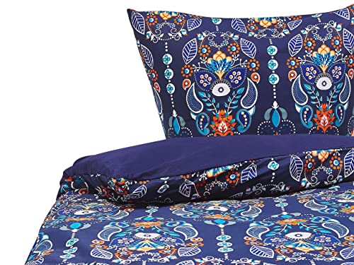 Beliani Modernes Bettwäsche Set dunkelblau/orange Baumwolle 135 x 200 cm Madrona
