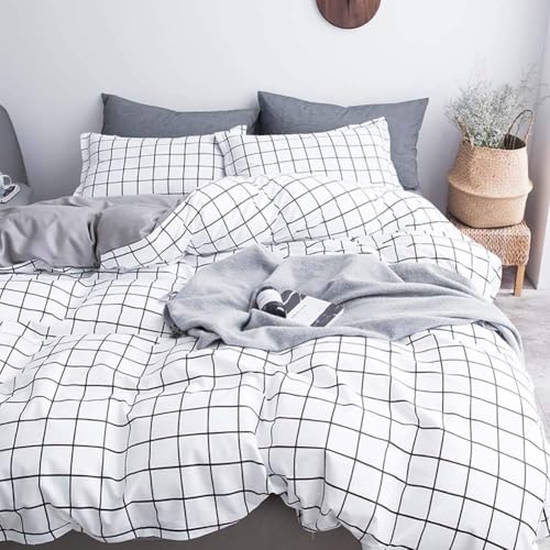 Michorinee Bettwäsche Kariert 135x200 Schwarz Weiß Microfaser Wendebettwäsche Grau Weiß Karomuster Bettbezug mit Reißverschluss 2 Teilig - 135 x 200 cm + 80 x 80 cm