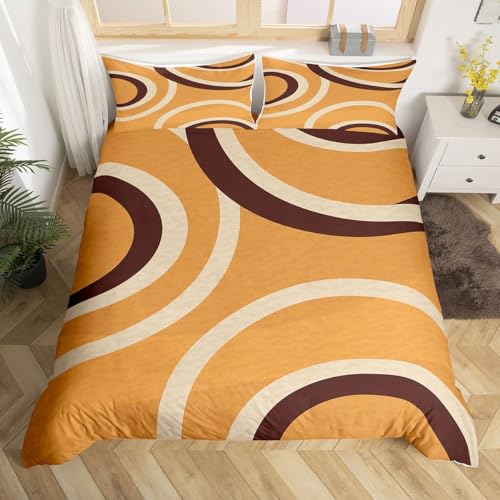 Homewish Abstrakte Wirbeln Bettwäsche 155x220 Braun Beige Geometrisch Bettbezug Moderner Minimalismus Streifen Bettwäsche Set Kinder Erwachsene Kreis Linie Einfache Ästhetik Bedding Wohndekor 2 Teilig