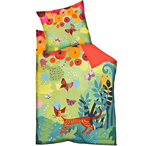 Rosina Wachtmeister Wendebettwäsche Un Giro in Giro Mako-Satin grün-apricot-Petrol Größe 155x220 cm (80x80 cm)