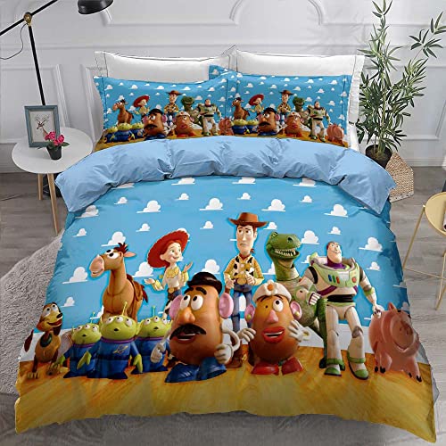 3-teiliger Superweicher Bettbezug Mit Reißverschluss Toy Story, 100% Mikrofaser-Bettwäsche-Se ts Bettbezug Mit 2 Kissenbezügen 80 X 80 cm (135x200cm,Stil 01)