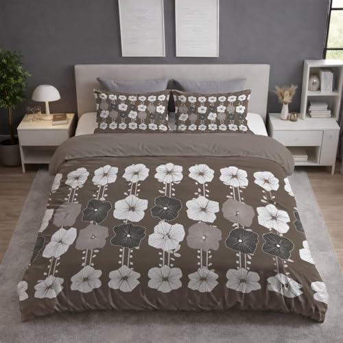 Atmungsaktiv Bettwäsche - Khaki Bügelfrei Farbbeständig Bettwäsche Sets - Bettbezug(200 x 220) + Kissenbezüge(50 x 70) - Für Kinder und Erwachsene - Minimalistisch Blumen Gerade Linien Punkte