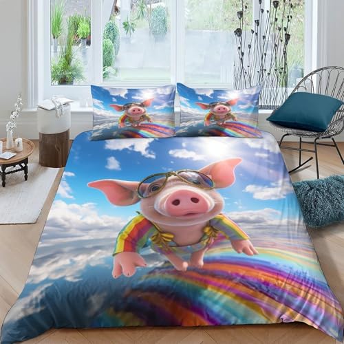 TZOVPCDFA Pink Schweins Bettbezug Set Bettwäsche Set Kinderbettwäsche Reißverschluss Mit Kissenbezügen Betten Set Für Jugendliche Kinder Schlafzimmer King?220x240cm?