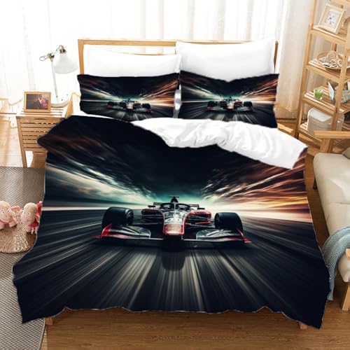 ZHDEDSP Formel 1 Rennwagen Bettwäsche Set für Sommer, 3D Sportwagen Design, Mikrofaser, 135x200 cm mit Kissenbezügen, Schwarz-Rot?Entspricht Oeko-TEX® Zertifiziert ZHDEDSP Formel 1 Rennwagen Bettwäsche Set für Sommer, 3D Sportwagen Design, Mikrofaser, 135x200 cm mit Kissenbezügen, Schwarz-Rot?Entspricht Oeko-TEX® Zertifiziert