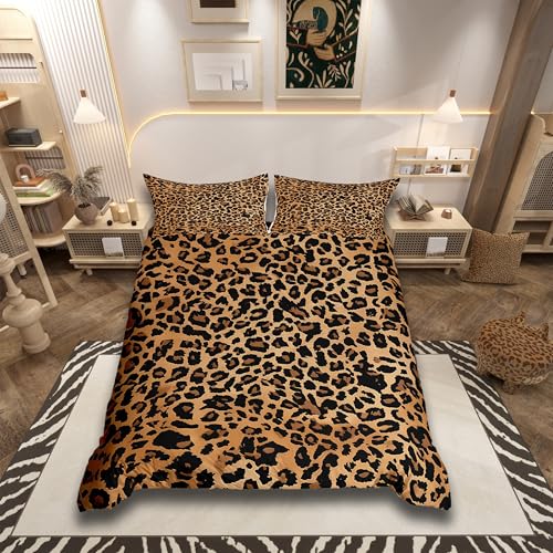 Homemissing Kinder schwarz braun Leopard Bettwäsche Set 135x200cm Tierdruck Betten für Jungen Mädchen Teens Gepard Bettwäsche-Set leichte Safari Schlafzimmer Dekor