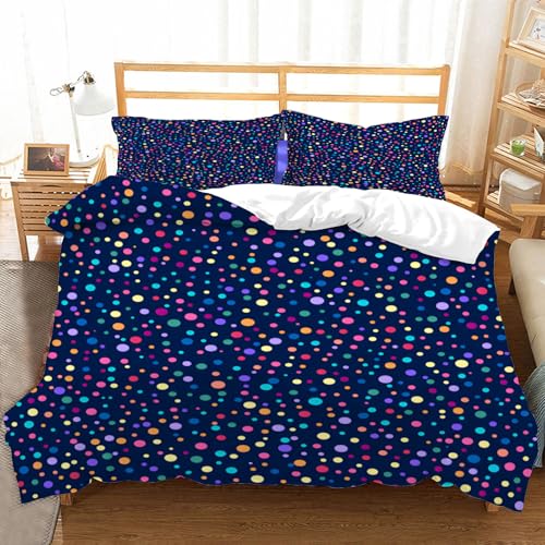 Hongduo 3D Bunte Punkte Bettwäsche 135x200 cm Weich Mikrofaser Mehrfarben Bettwäsche-Sets mit Reißverschluss 3 Teilig Bettbezüge mit 2 Kissenbezug 80x80 cm