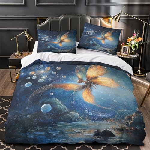 RJAVAGFZL Feenflügel leuchten 3D-Bedruckt 3er-Set Steppbezug Fantasy-Himmelskunst Bettbezug Mikrofaser Reißverschluss Staubmilbenfest für Kleinkinder Mädchen Frauen Single (135x200cm)