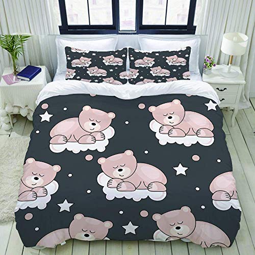 Bettbezug Set nahtloses Muster mit kleinem Bär, der auf Wolke leichte Home dekorative Thema 3-teiliges Bettwäsche eingestellt ist mit 2 Kissen