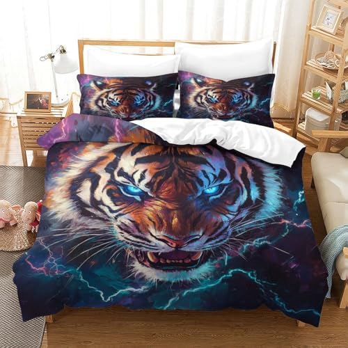 QADDKRTEV Tiger Bettbezug Set Bettwäsche Kinderbettwäsche Reißverschluss Mit Kissenbezug Betten Set Für Jungen Und Mädchen, Kinder Single?140x200cm?