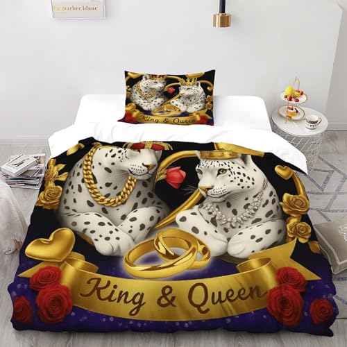 Leopard; Krone 2 Teilig Bettwäsche | Bettwäsche Set Love Land Animals Mit Je Bettbezügen Single?135x200cm? & Kissenbezügen & Für Allergiker Geeignet