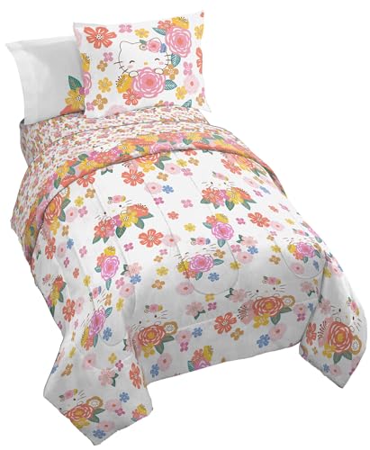 Jay Franco Hello Kitty Bettwäsche-Set für Doppelbett, 7-teilig, inkl. Bettlaken und Kissenbezügen, superweiche Bettwäsche mit Blumenmuster