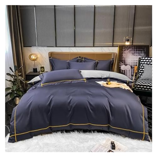AYCDL Bettwäsche-Set, Weiß-Grau, Ägyptische Baumwolle, Hotel-Bettbezug-Set, 600Tc, Langstapelig, Seidig Weich Und Pflegeleicht, Bettlaken, Kissenbezüge,C-King Size 2.0M Bed 4pcs