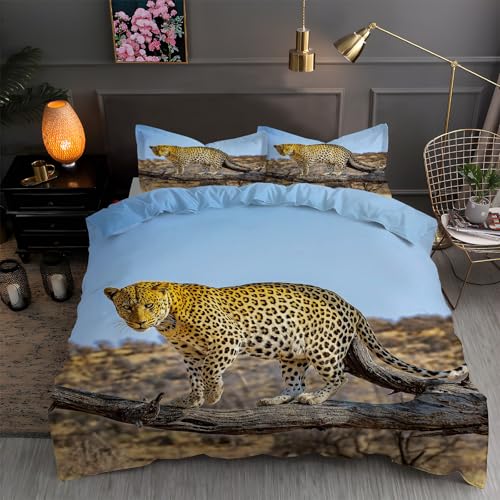 BettwäSche 135x200 Leopard, Tierwelt Bettbezug 135 x 200 3 Teilig mit ReißVerschluss Weich und BüGelfrei BettwäSche-Sets - WendebettwäSche mit 2 Kissenbezug 80x80