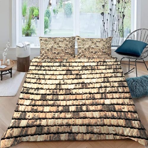 Retro Bettwäsche 155x220 Landhausstil Bettwäsche Set, 3D Bettbezug Set Weich Microfaser Bettbezüge 3 Teilig Retro Wendebettwäsche für Doppelbett, mit 2 Kissenbezüge m5271