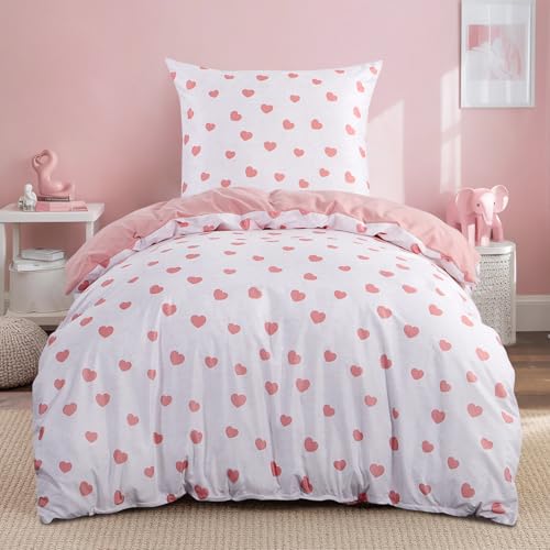 RUIKASI Bettwäsche 135x200 2teilig Rosa - Bettbezüge 135 x 200 mit Herzen, Bettwäsche-Sets 135x200cm aus Mikrofaser mit Reißverschluss Weich und Bügelfrei