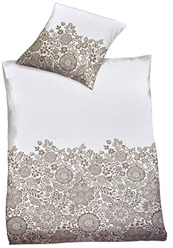  Bettwäsche Set bügelleicht Mako Satin Baumwolle 135 x 200 Weiß Beige Braun