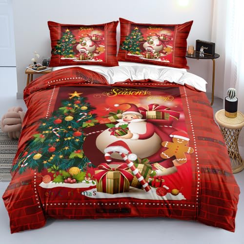 Luowei Weihnachten Bettwäsche 135x200 Weihnachts Rot Grün 3D Bettwäsche Weihnachten Weich Christmas Bettbezug Set 2teilig für Jugendliche Kinder Geschenke mit Reißverschluss und 80x80 cm Kissenbezug