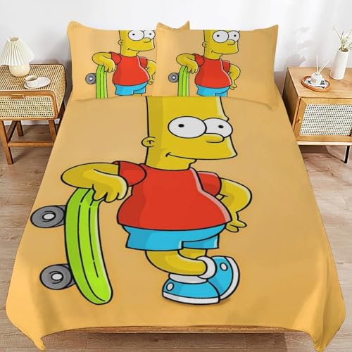 YINGD The Simpsons Bettwäsche-Set, Mikrofaser, 3D-Druck, leicht, 3-teiliges Bettdecken-Set für Kinder, Jungen, Mädchen